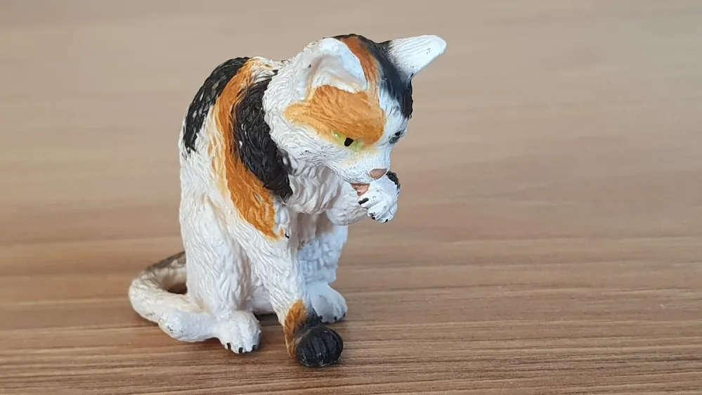 kočka flekatá, lízající packu 13675, model 2010